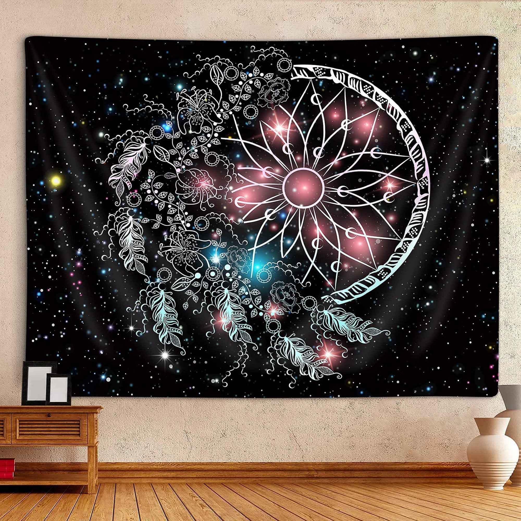 Colorful Pink Dream Catcher Tapestry for Teen Girl Bedroom Aesthetic, Dreamcatcher Feather Galaxy Small Tapestry Wall Hanging Decor, Boho Girly Tapestries Poster Blanket for College Dorm 60X40inches