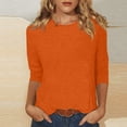 thumbnail image 2 of TQWQT 3/4 Sleeve Shirts for Women Loose Fit Crewneck Dressy Casual Tops Lightweight Solid Color Comfy Cute T Shirts Orange M, 2 of 5
