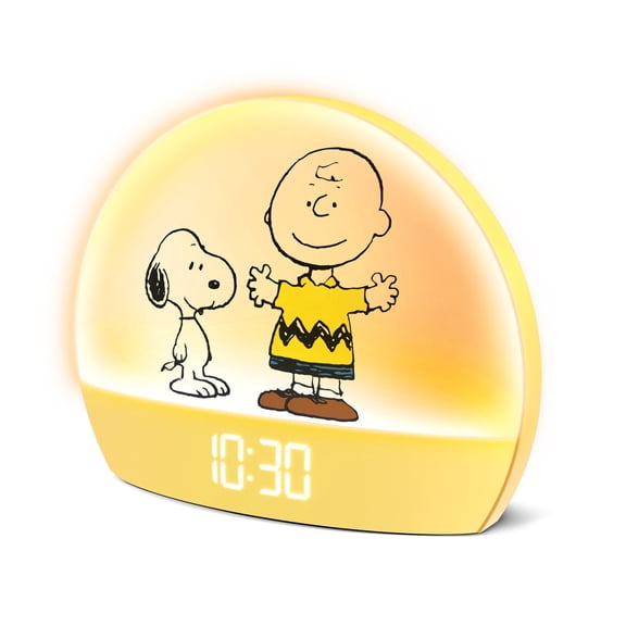 Peanuts Snoopy Sunrise Alarm Clock – Vibrant Snoopy Edition with Multicolor Lights, USB Charging, LED Display, Gentle Wake-Up Simulation, and Handy Snooze Function, Yellow