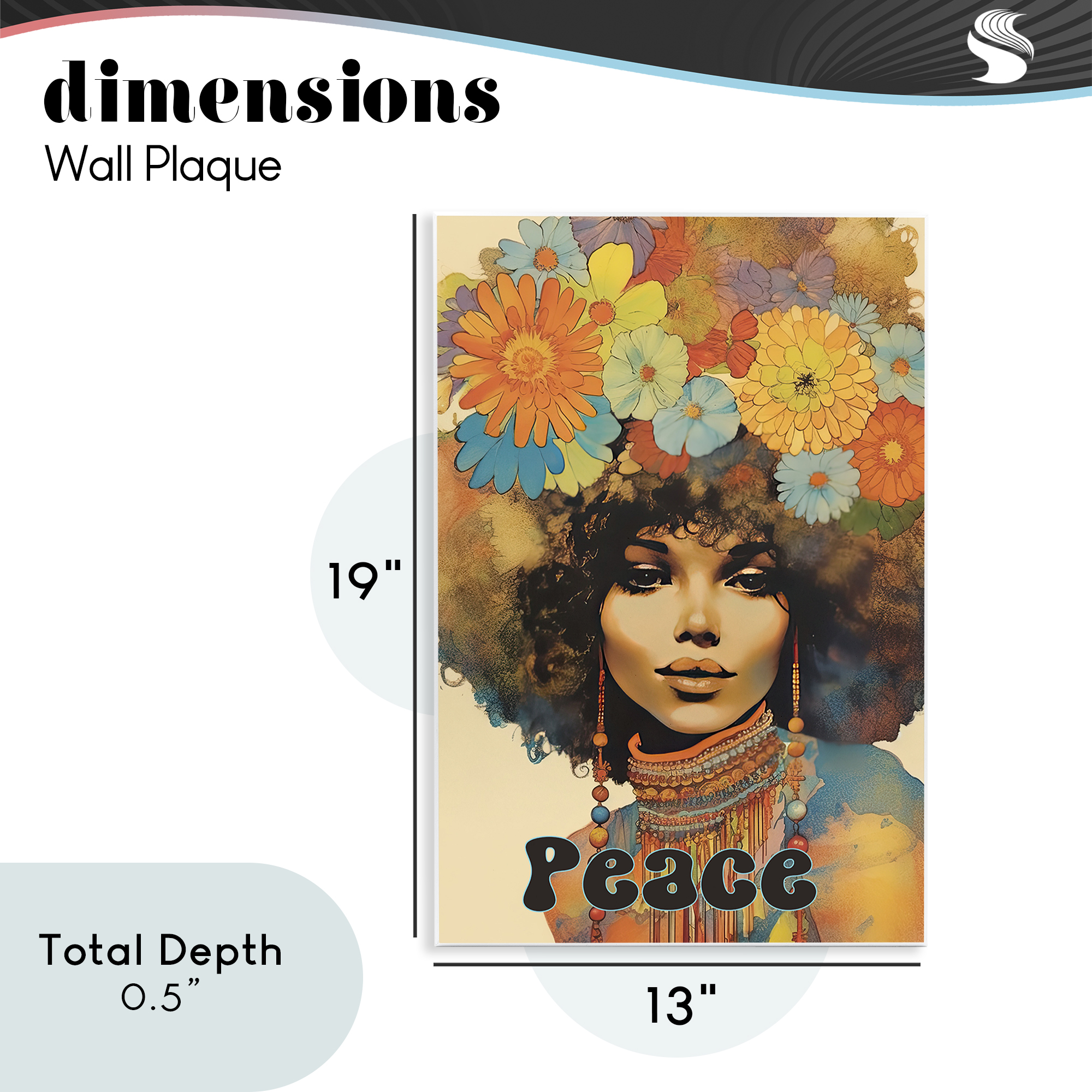 Peace Groovy Afro Girl Wall Plaque Art, design by Sasha