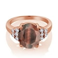 thumbnail image 2 of Gem Stone King 4.40 Ct Oval Red Tiger Eye White Created Sapphire 18K Rose Gold Plated Silver Ring (Size 7), 2 of 4