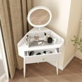 thumbnail image 5 of Corner Vanity Desk with Retractable and Rotating Mirror and Lights Small Modern White Makeup Vanity Set with Glass Top for Women Compact Girls Dressing Table with Storage for Small Space, 5 of 9