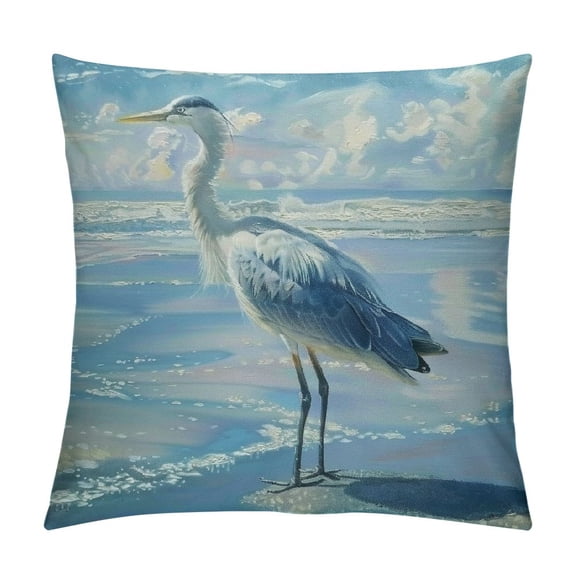JRXY Blue Heron Beach Throw Pillow Covers Summer Coastal Nautical Ocean Sea Wave Pelican Decorative Pillow Cases Farmhouse Bird Cushion Cover for Couch Sofa Outdoor White