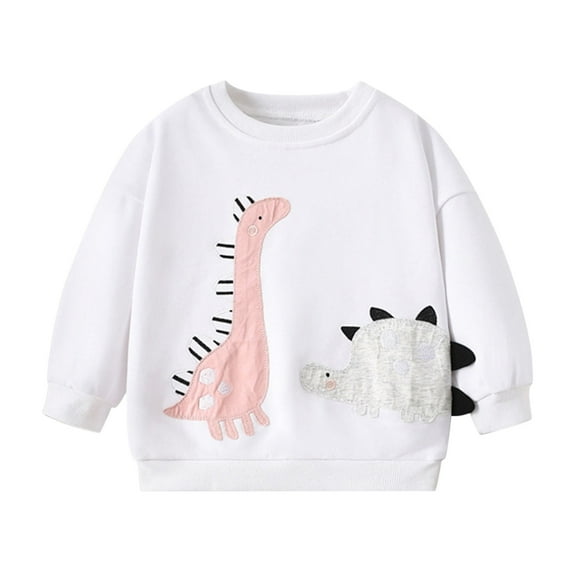 FUZHIQ Toddler Girl Long Sleeve Shirt Toddler Boys Girls Cartoon Dinosaur Printed Causal Round Neck T Shirt Sweatshirt Long Sleeved Top Children's Clothing White,6-7 Years