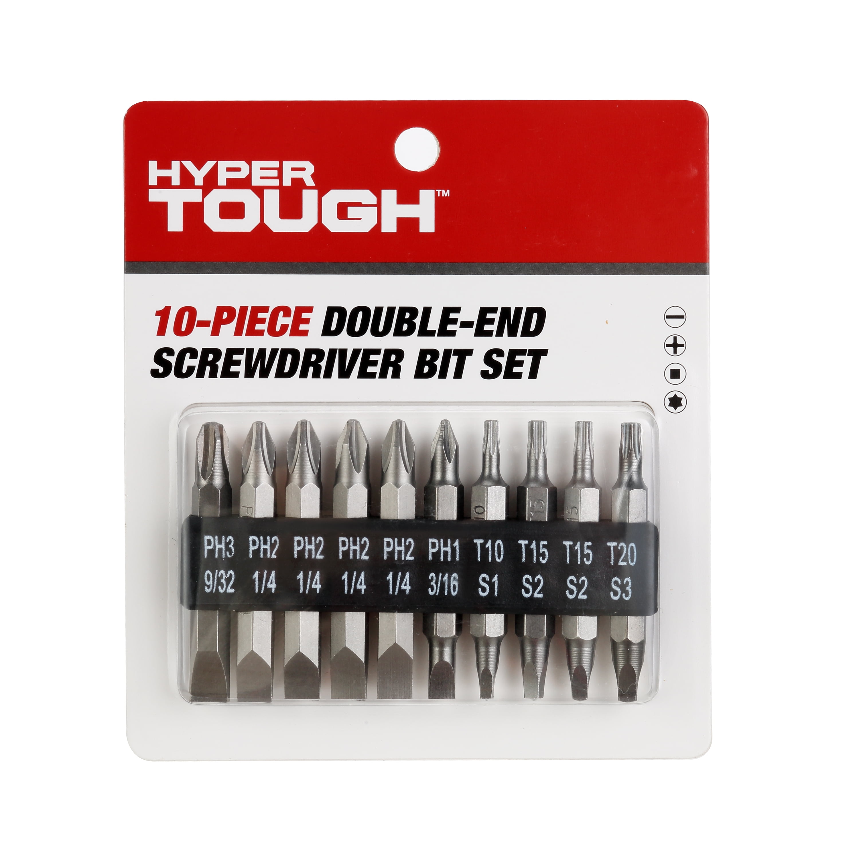 Hyper Tough 10 Piece 2 inch Double End Screwdriver Bits Set Phillips  Slotted Square Star AU85044N - Walmart.com