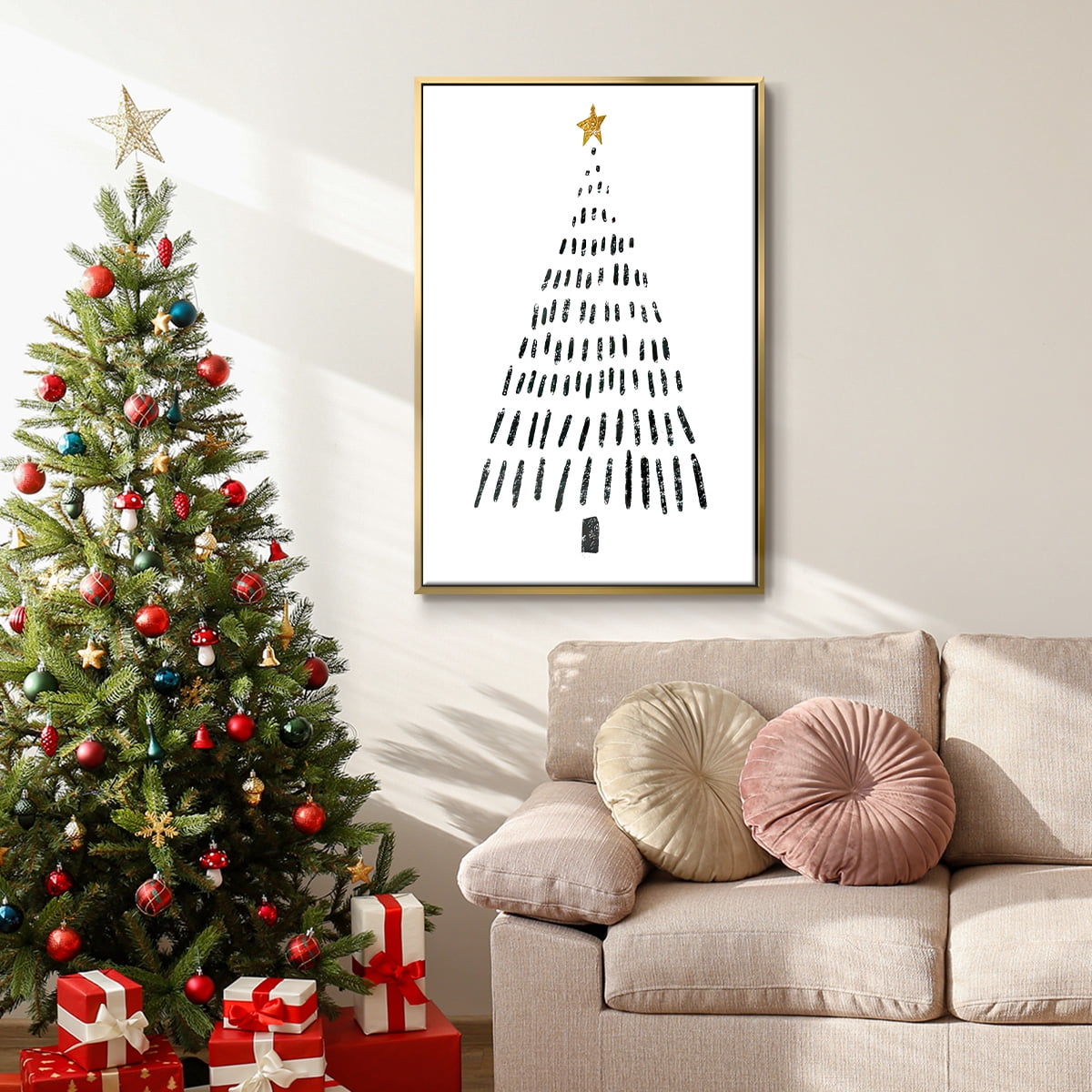 Christmas Tree - Framed Gallery Wrapped Holiday Canvas - 25 x 37 - Gold Frame