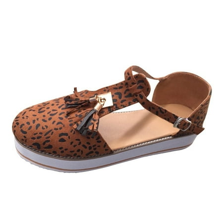 

Youmylove Women Casual Shoes Ladies Shoes Tassel Round Toe Flat Pumps Thick Bottom Tassel Leopard Print Beach Casual Shoes Zapatos De Mujer