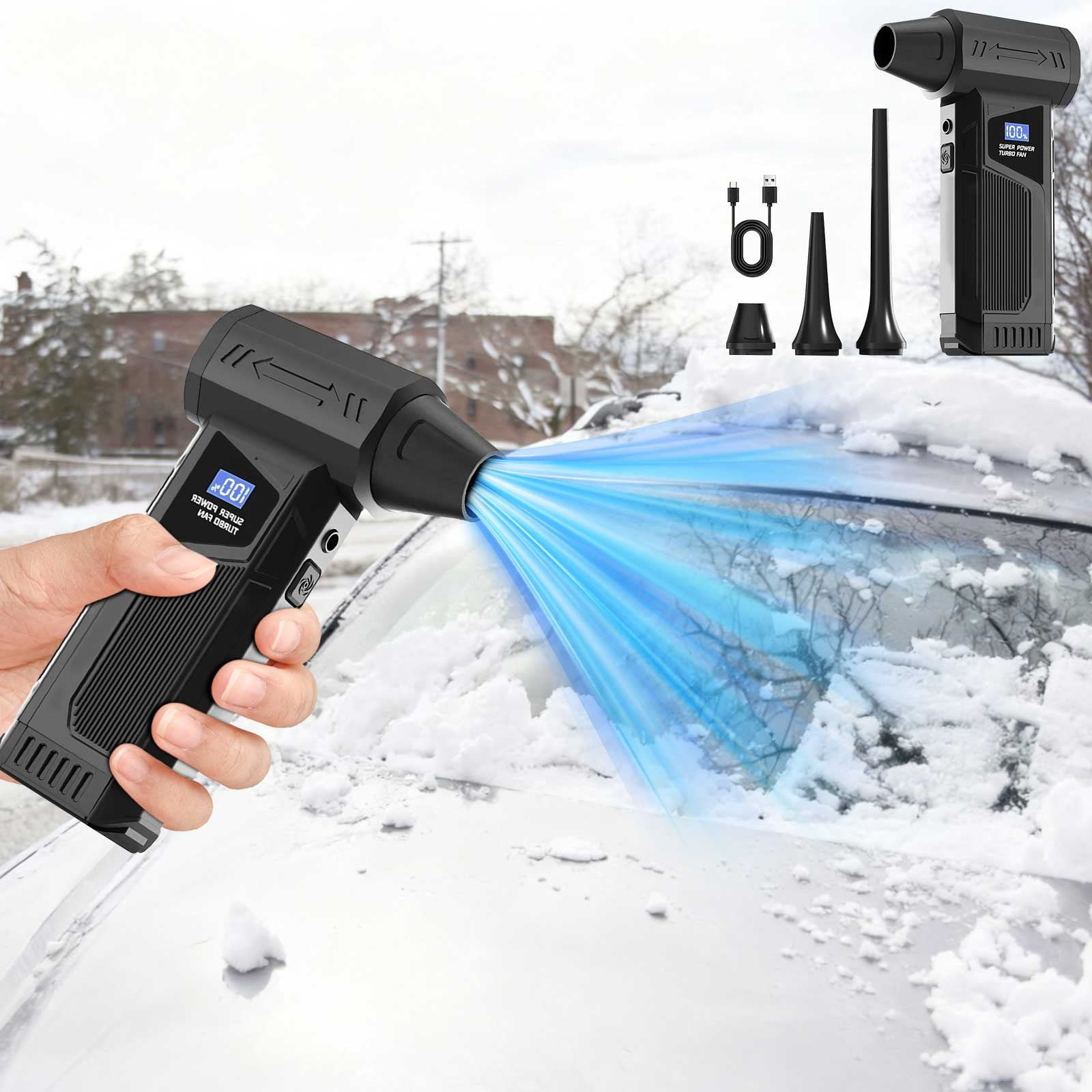 Portable Hair Dryer with Multiple Nozzles, Compact Blow Dryer with LED Display, High-Speed Motor for Fast Drying, Built-in Rechargeable Battery, for Home Travel Styling