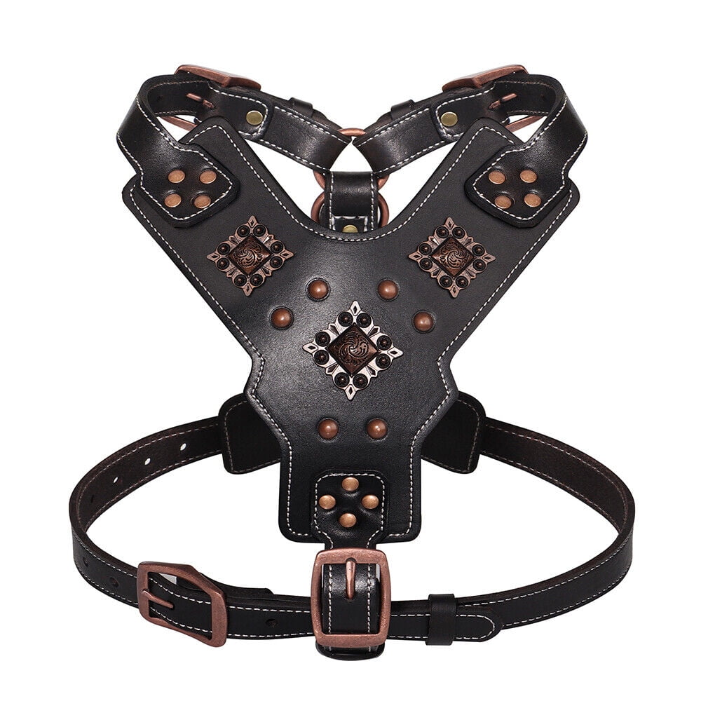 Pet Artist Heavy Duty Retro Rivet Spiked Studded Dog Harness No Pull Genuine Leather Vest for Medium Large Breeds Pitbull Mastiff