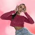 thumbnail image 2 of Sequin Crop Tops for Women Long Sleeve Crewneck Glitter Tshirt Y2K Teen Girls Cute Sparkle Blouse Tees for Party Club, 2 of 6