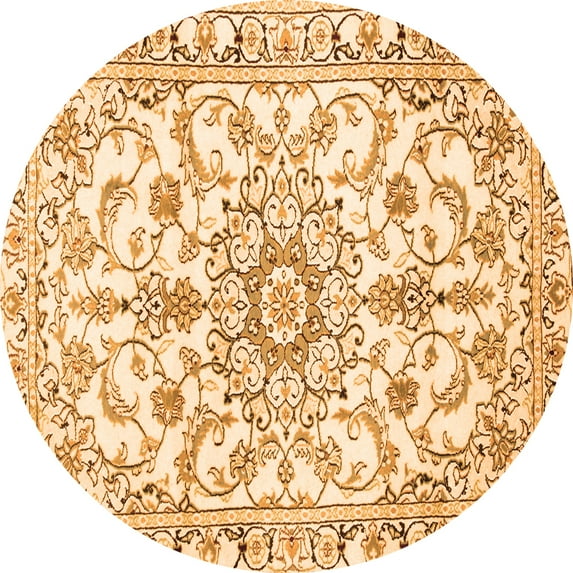 Ahgly Company Indoor Round Medallion Orange Traditional Area Rugs, 5' Round
