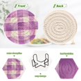 thumbnail image 4 of Yayeee 6 PCS Drink Coasters with Holder Set Woven Absorbent Round Tabletop Hot Pad, Purple and White Pattern, 4 of 7