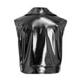 thumbnail image 4 of SiiRoh Boys Girls Metallic Disco Jazz Waistcoat for Modern Hip Hop Dance Top Turn-Down Collar Sleeveless Zipper Vest Black 14, 4 of 5