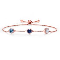 Gem Stone King 18K Rose Gold Plated Silver Bracelet Persian Blue Moissanite Created Sapphire (1.80 Cttw)