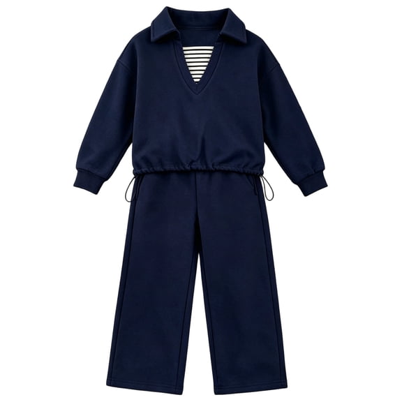 Glisme Girls Outfit Set Solid Color Long Sleeve Lapel Neck Blouse With Pants Outfit Casual Girls Set Size 2-3 Years Black