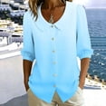 thumbnail image 4 of VBVC Women's Floral Button Down Blouse , Summer Collared Top For Women , Ladies' Lightweight Puff 3/4 Sleeve Tunic Shirt, Sky Blue , S-2XL, 4 of 6