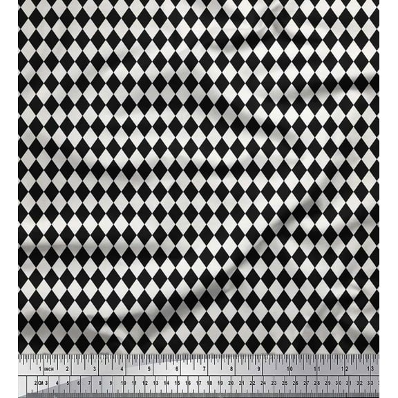 Soimoi Black Cotton Duck Fabric Diamond Geometric Print Fabric by Yard 42 Inch Wide