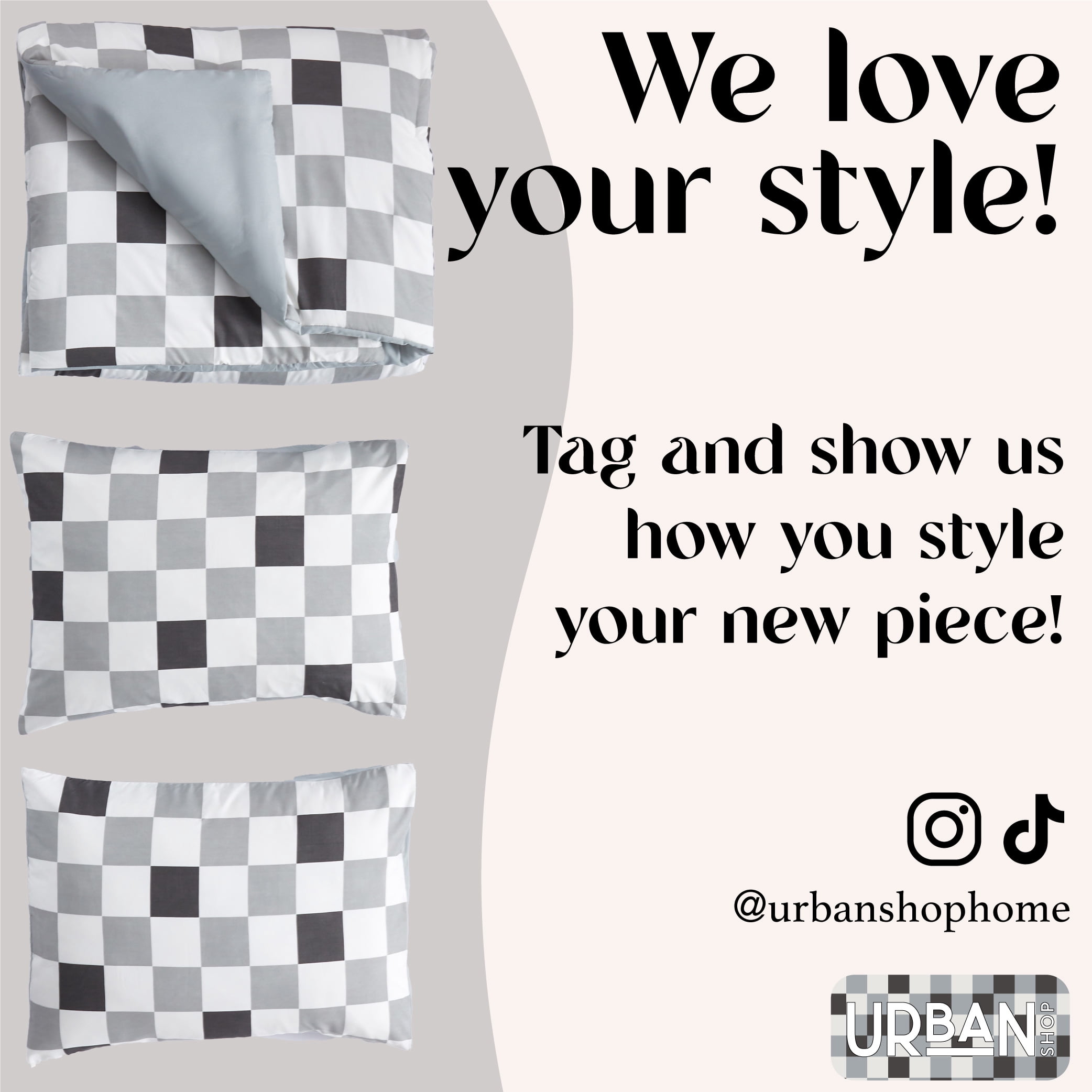 Urban Shop 3-Piece Grey Checkerboard Comforter, Full