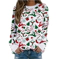 thumbnail image 4 of Mode Noël Femmes Imprimé Manches Longues Confortable Respirant Col Rond Chemise Hauts, 4 of 6