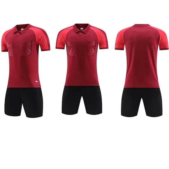 Soccer Referee Kit Football Jersey and Shorts for Men, Soccer Uniform Short Sleeve Polyester Mesh Breathable Sports Shirt with 2 Chest Pockets