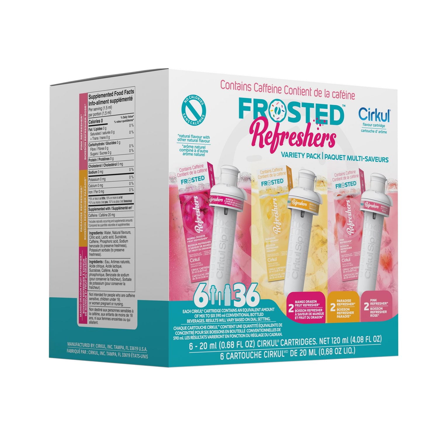 Cirkul Frosted Refreshers Flavour Cartridge Variety Pack, 6 Pack (2 Mango Dragon Fruit Refresher, 2 Paradise Refresher, and 2 Pink Refresher)., Cirkul Sip® flavour cartridges, 6-pack