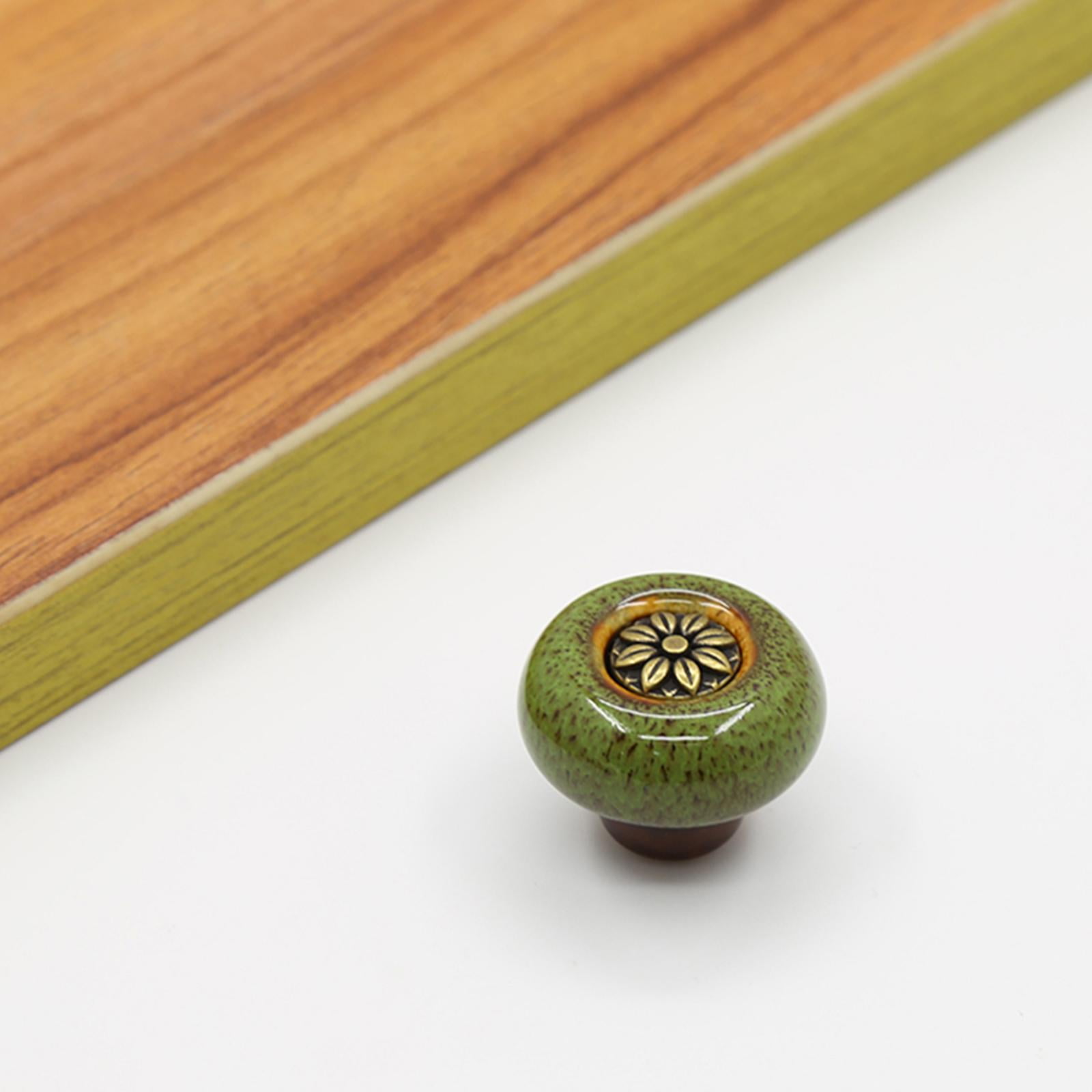 Baoblaze 10xCeramic Door Knob Cabinet Dresser Handles Hardware Pull Furniture green
