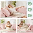 thumbnail image 5 of Muumblus 61" Oversized Round Boneless Lounge Chaise Chair Indoor, Corduroy Deep Seat Cloud Couch Sleeper Sofa Bed with 3 Pillows, No Assembly Barrel Chair for Living Room, Pink, 5 of 10