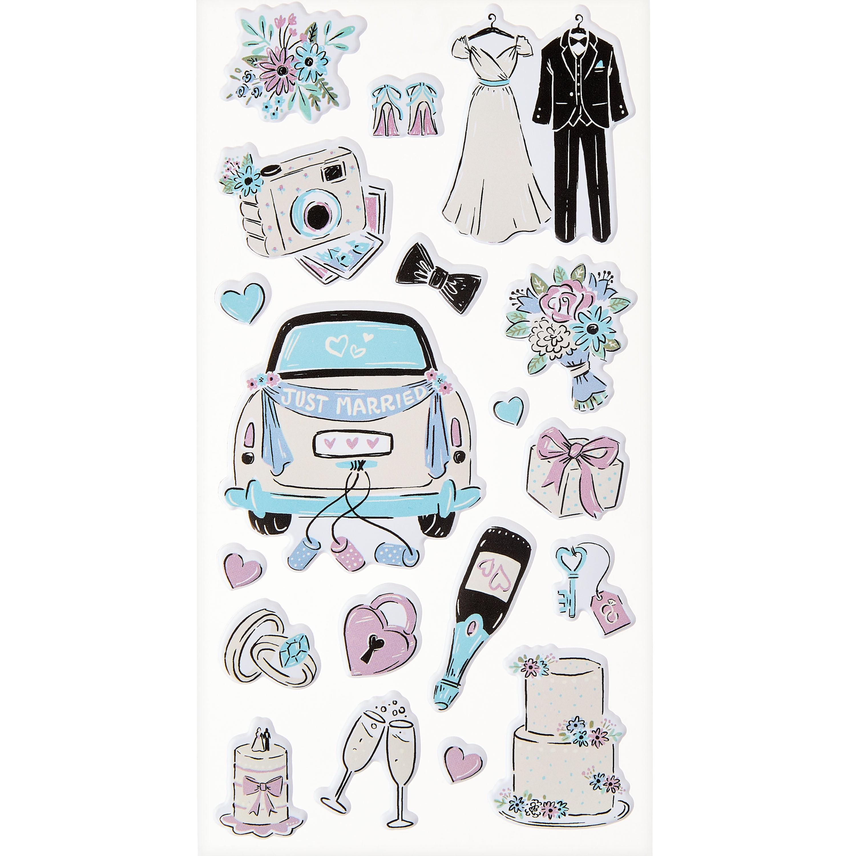 Hello Hobby Bridal Shower & Wedding Designer Puffy Stickers, 19 Count