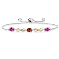 Gem Stone King 1.60 Ct Pink Created Sapphire Red Garnet 925 Silver and 10K Yellow Gold Lab Grown Diamond Adjustable Infinity Bracelet for Women Mother's Mom Wife Her