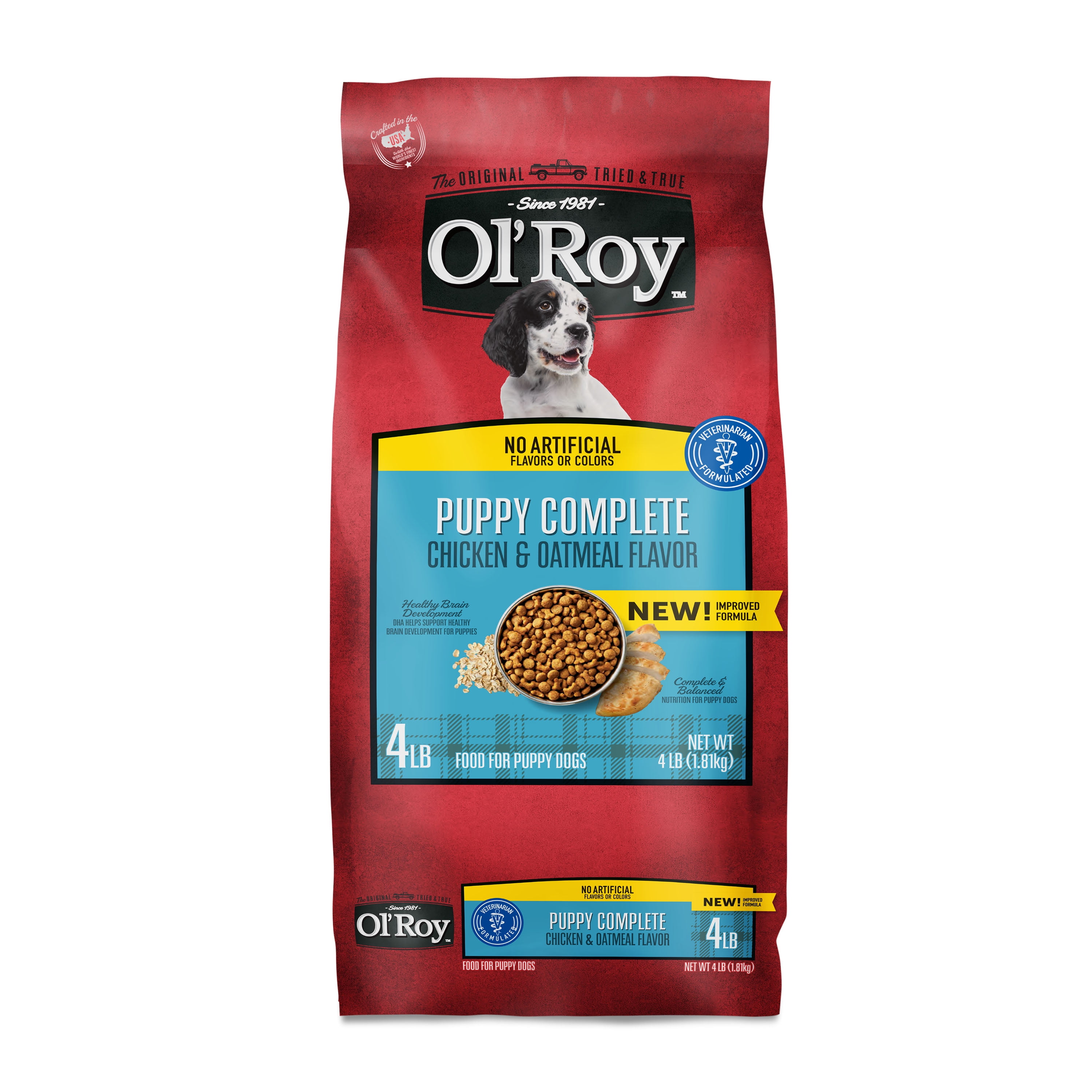 (2 pack) Ol' Roy Puppy Complete Chicken and Oatmeal Flavor Dry Dog Food, 4 lb Bag