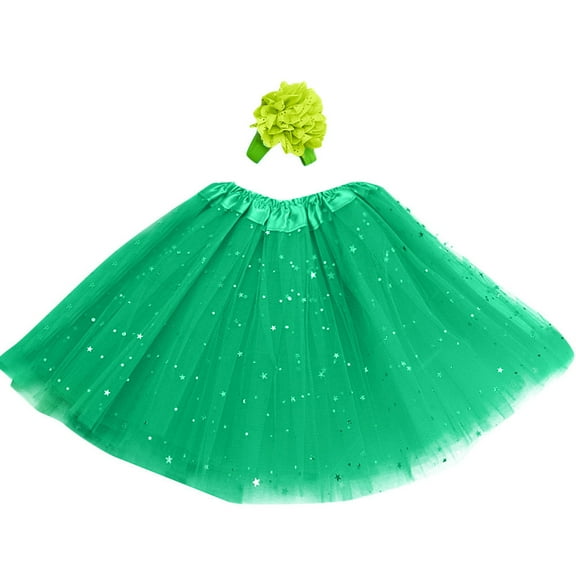 BAYAIXZ Tutus for Girls Tutu Kids Hair Skirt Girl Paillette Petticoat Dancewear Star Pettiskirt Band Girls Dress&Skirt Grey Tutu Tulle Dress Halloween Skirts (Green,One Size)