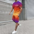 thumbnail image 3 of LEKDFST Men's 2 Piece Short Sets Loose Fit Letter Print T Shirt and Shorts Summer Casual Outfits Activewear Light Purple L, 3 of 5