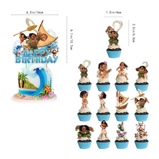 Vajilla desechable para fiesta de cumpleaños de la serie Moana, pancarta para decoración de tartas, bandera colgante, globos de Moana, decoración de cumpleaños