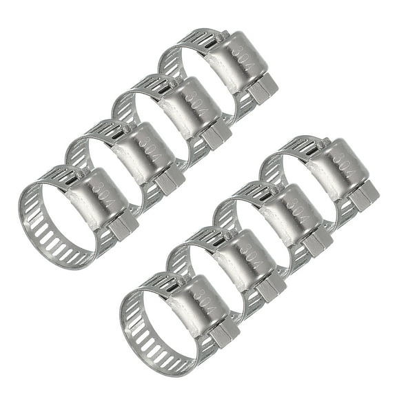 Uxcell 8 Pcs Hose Clamps, 0.4-0.6 Inch 304 Stainless Steel Adjustable Worm Gear Hose Clamp for Plumbing Automotive Hose Fuel Line Pipe Clamps, Silver
