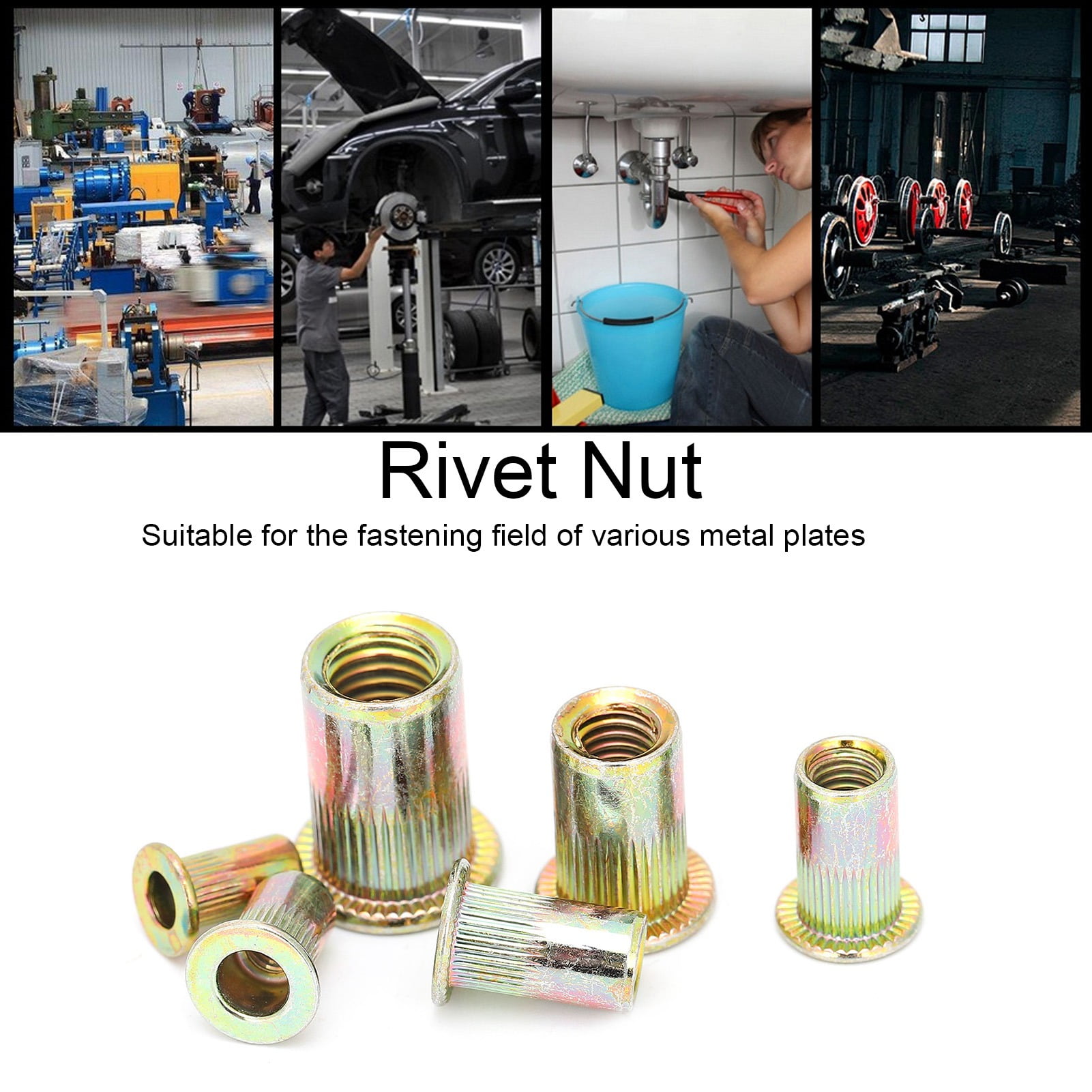 200pcs Rivet Nut Kit Mixed Zinc Steel Insert Nutsert Threaded M3/4/5/6/8/10 