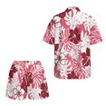 thumbnail image 5 of FKEKYI Red Hibiscus Flower Print Women's 2 Piece Set Short Sleeve Shirt & Shorts with Elastic Waist Summer Beachwear Soft Vacation Outfits Open Front Top Lounge Set, M, 5 of 7