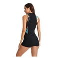 thumbnail image 2 of SEARIPE Women Plant Print One Piece Swimsuit Zipper Front Boy Shorts Cut Bottom Sleeveless Surfing Swimsuit Black XS, 2 of 8