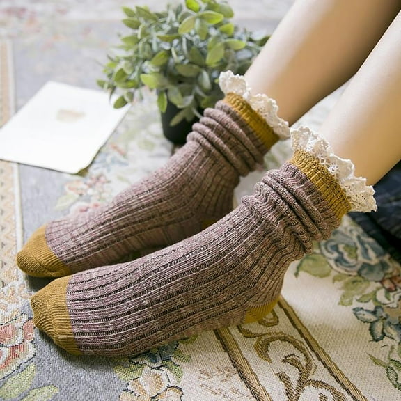 Babysbule Socks for Women Winter Women's Socks Middle Tube Forestry Mori Lace Stockings