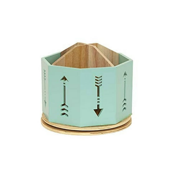 Green Wooden 4 Sections Rotating Organizer for Small Office Supplies