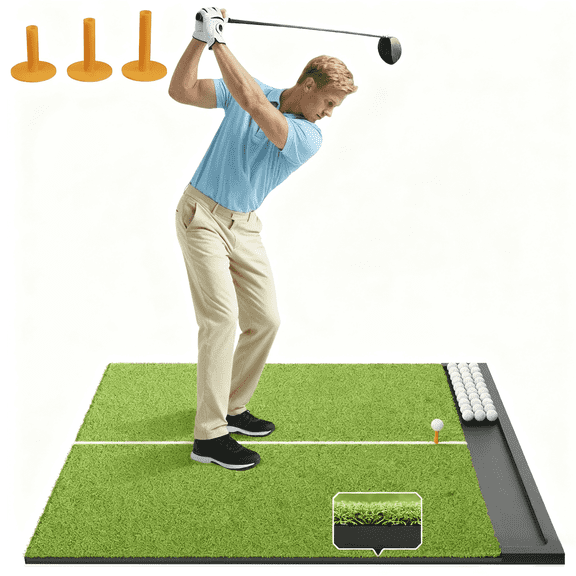 OKESAM Golf Hitting Mat Practice Foldable 26mm Thick Indoor Outdoor 5' x 4' 1-Count
