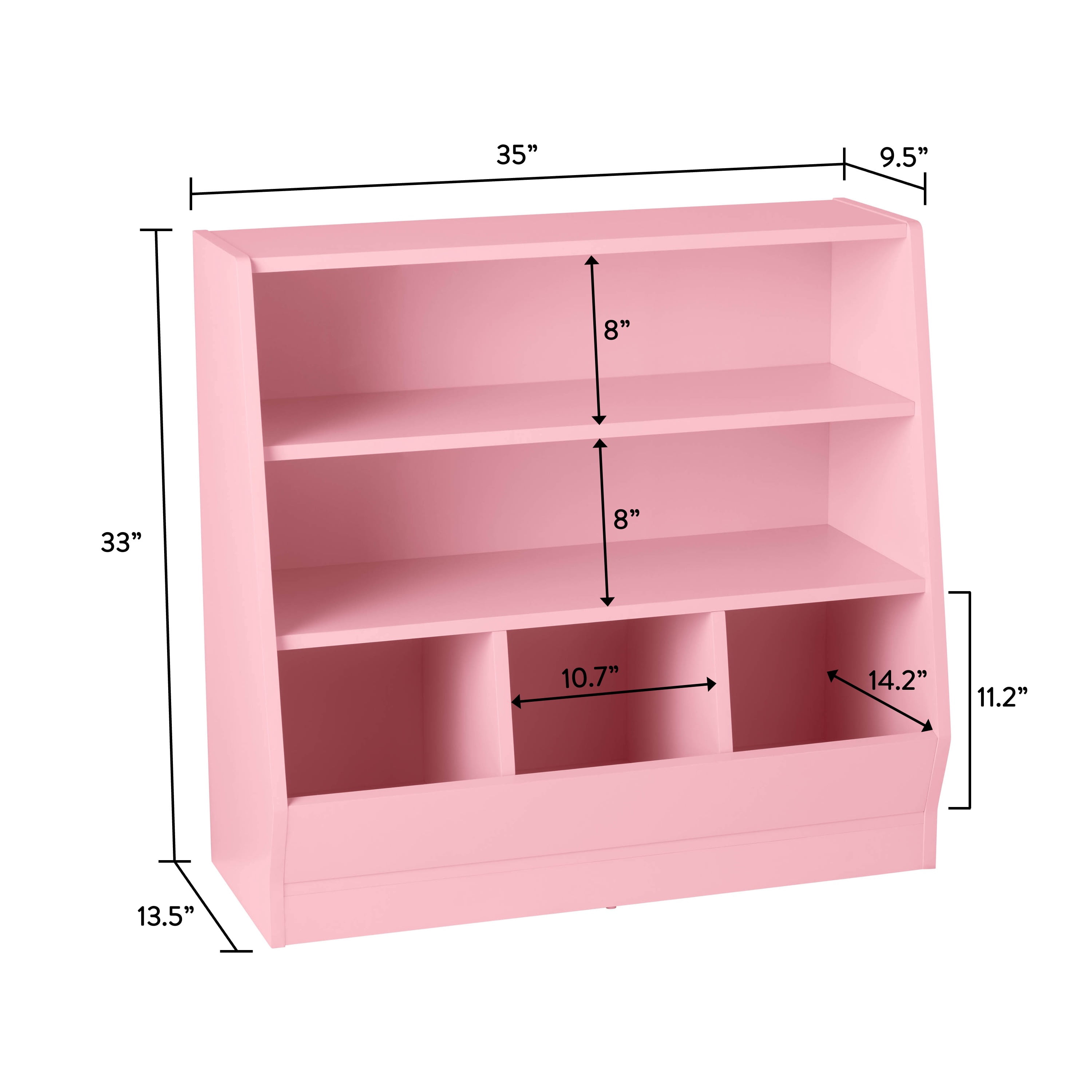 Your Zone Kids Bin Storage and Two Shelf Bookcase, Blush Rose