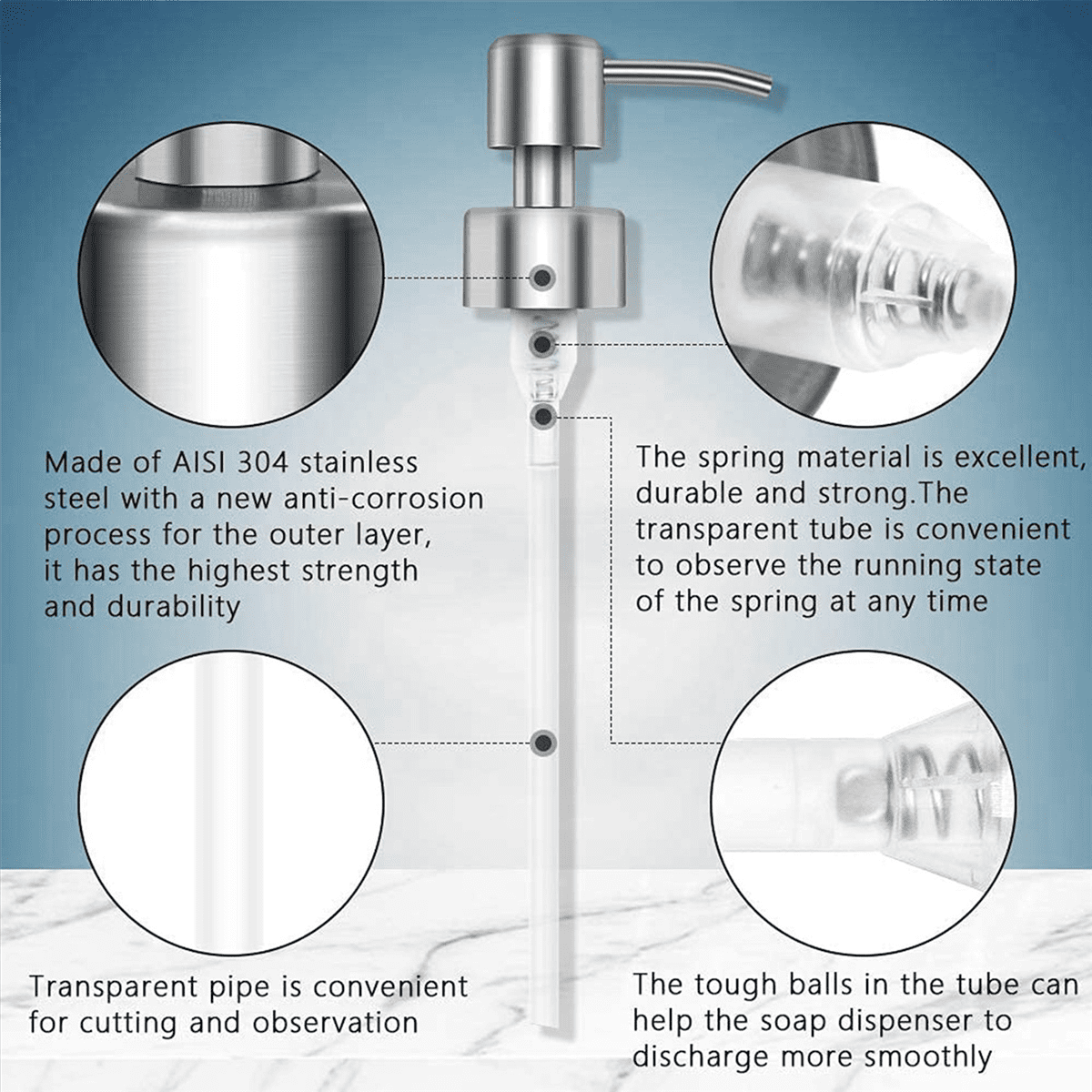 12Pcs Soap Dispenser Pump Replacement Stainless Steel Lotion Dispenser Pump for Regular 28/400 Neck Bottles for Bathroom