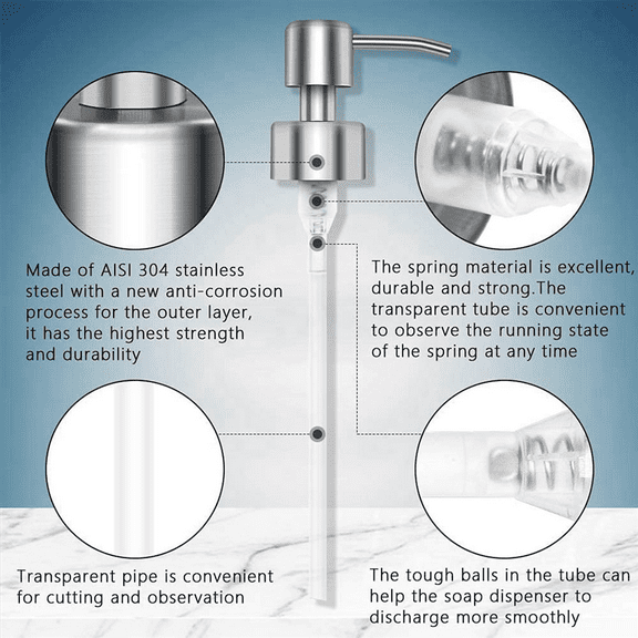 8Pcs Soap Dispenser Pump Replacement Stainless Steel Lotion Dispenser Pump for Regular 28/400 Neck Bottles for Bathroom