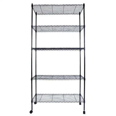 

5-Layer Coated Iron Shelf with 1.5 Nylon Wheels 165*90*35 Black