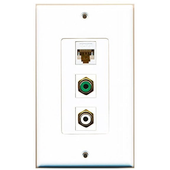RiteAV - 1 Port RCA White and 1 Port RCA Green and 1 Port Cat6 Ethernet White Decorative Wall Plate Decorative