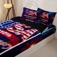 thumbnail image 3 of Manfei Retro Usa Printed Zipper Queen Comforter Set with Fitted Sheet and 2 Pillowcases,Vintage Firework Flag Zipper Bedding Set,Red Purple,Black Reversible,4pcs, 3 of 8