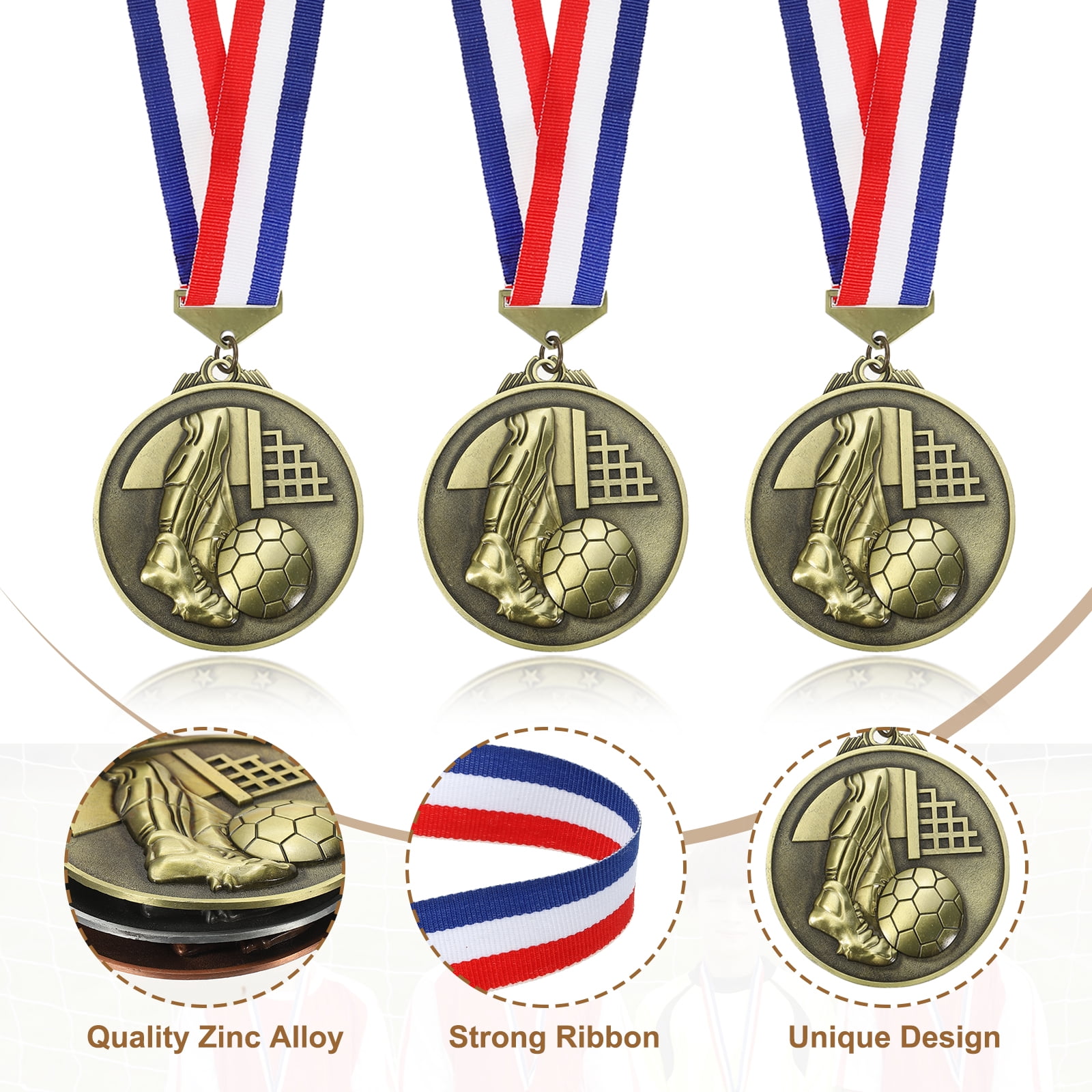 Uxcell Football Events Mesh Embossing Award Medals with Ribbons, Winner Medals Prizes for Competitions Sports Party Gold