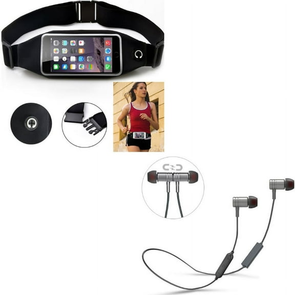 Earphones Sports Wireless Headset w Sports Belt Band Running Waist Bag V1Q for Kyocera Brigadier, Hydro Vibe Life - LG Power, Lancet, Destiny, Transpyre, Spree, Logos, Volt, K3, Leon, Realm