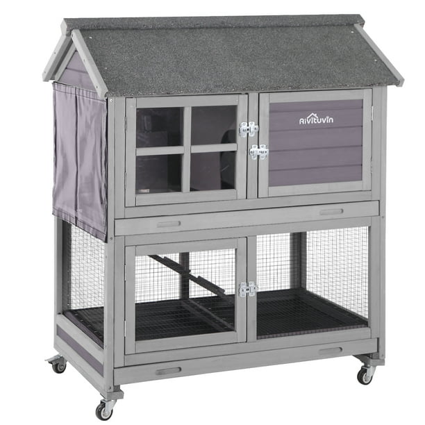 Outdoor Rabbit Hutch Bunny House with Wheels, Wooden Guinea Pig