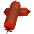 thumbnail image 2 of Stylo Culture Indian Polydupion Cylindrical Tube Pillow Bolster Pillow Covers Orange Jacquard Brocade Border Paisley Large Couch Round Cylinder Cushion Covers (Set of 2) | 30x15 Inches (76x38 cm), 2 of 5